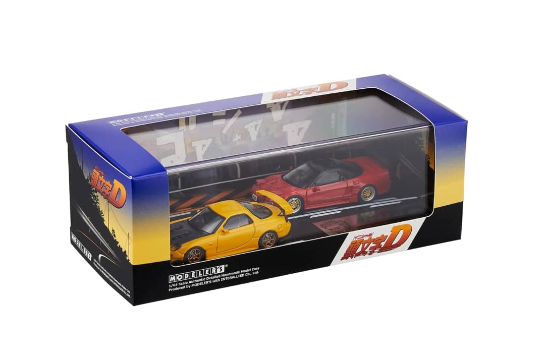 Modeler's 1/64 Initial D Series Set of 2 Cars - Yellow RX-7 FD3S(Keisuke Takahashi) + Red NSX NA1(Go Hojo)