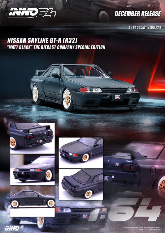 Inno64 1/64 NISSAN SKYLINE GT-R (R32) Matt Black The Diecast Company Special Edition
Limited Quantity Production