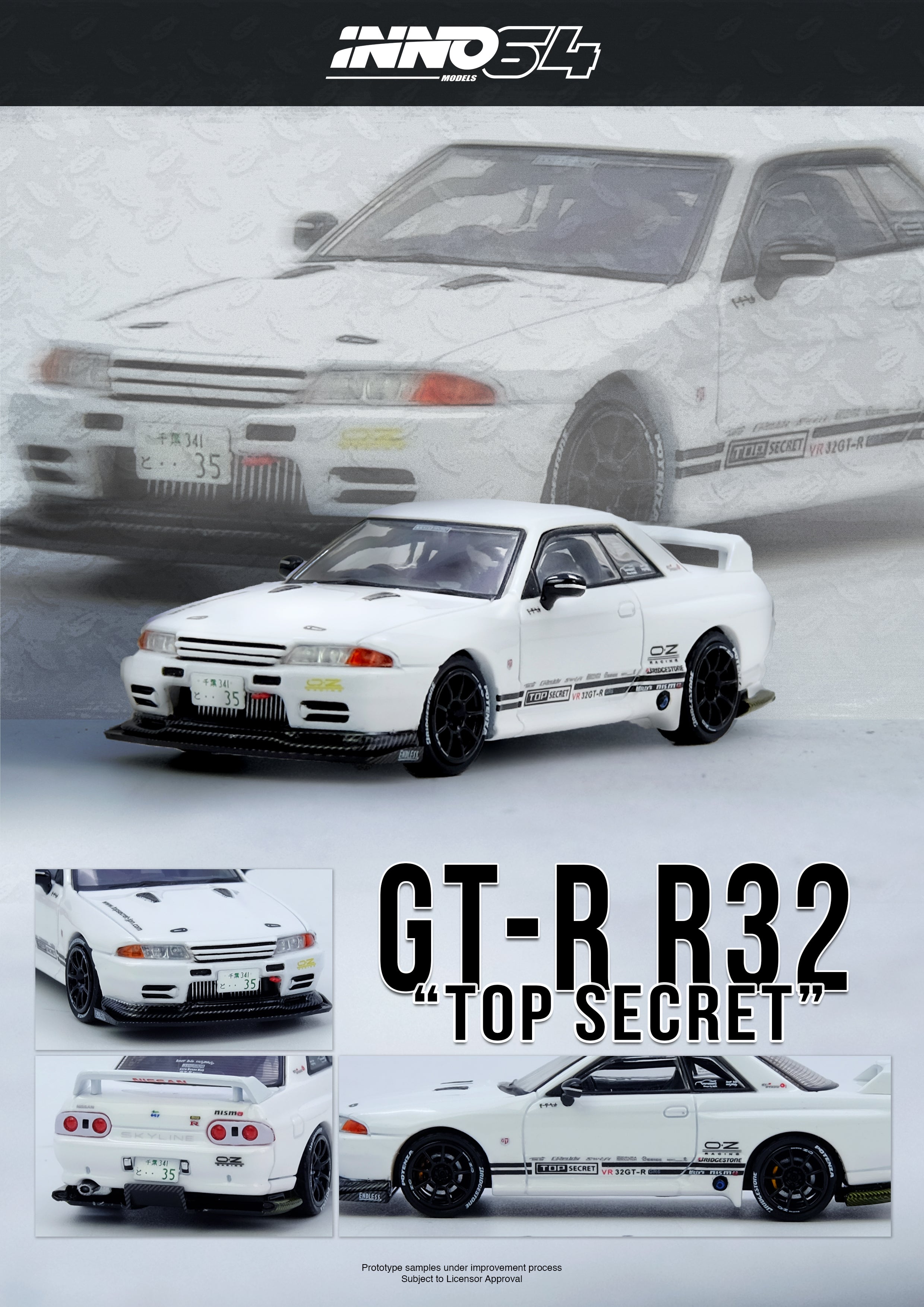 Inno64 1/64 TOP SECRET VR32 GT-R White – Black Ice Diecast