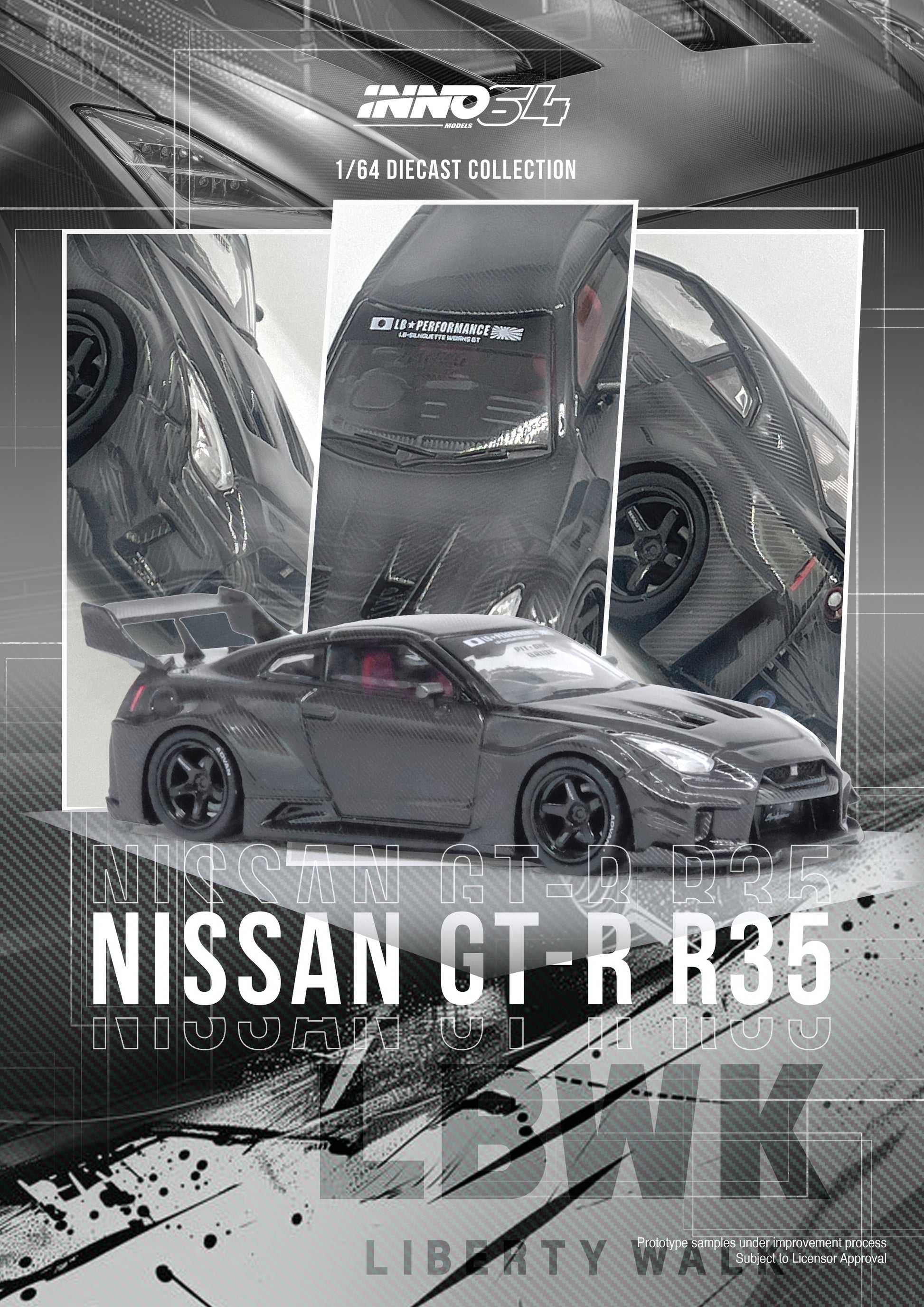 Inno64 1/64 NISSAN GT-R (R35) LBWK SUPER SILHOUETTE 35GT-RR Full Carbo ...