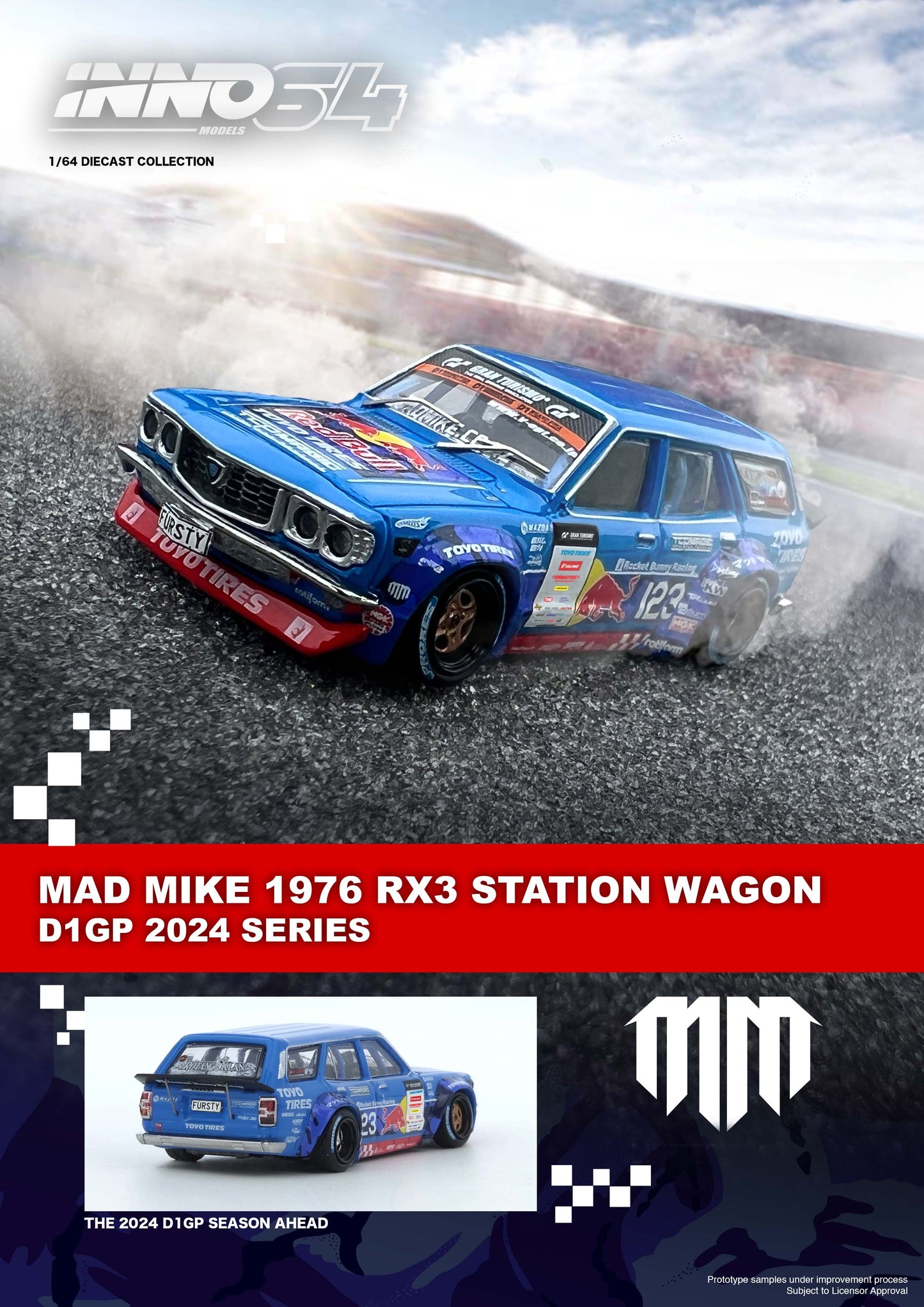 [ETA:  Jun 2025 ] Inno64 1/64 MAD MIKE 1976 MAZDA RX3 Station Wagon 
D1GP Series 2024