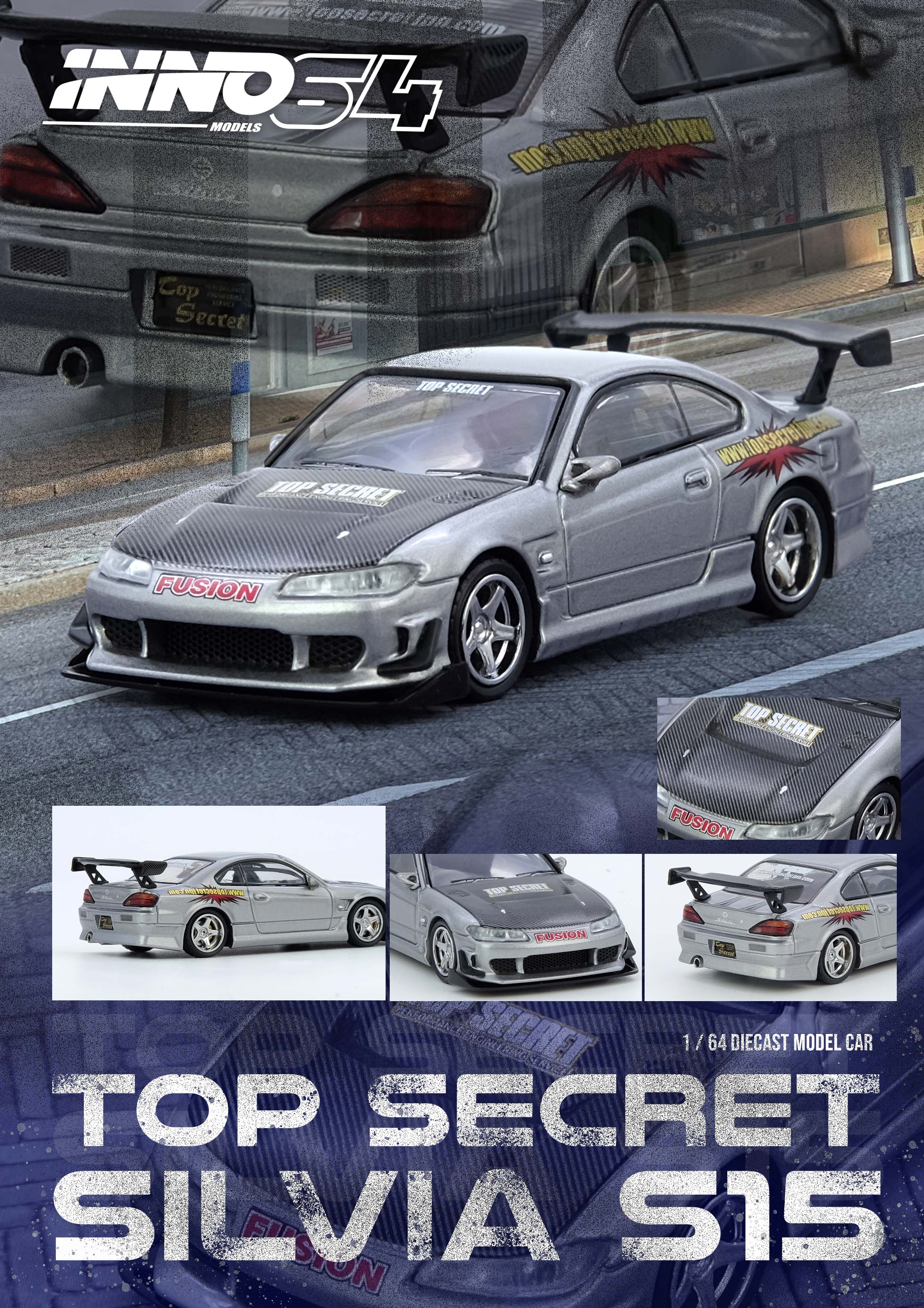イノモデル 1/64 TOPSECRET SILVIAS15 TASKL2025 Inno64 Nissan Silvia S15 Top Secret Chrome Silver TASKL 2025 IN64