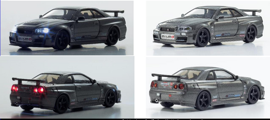 [ETA:  Sep 2025 ] Kyosho 1/64 NISSAN SKYLINE GT-R with LED  Gray
(NISMO BNR34 CRS Version)