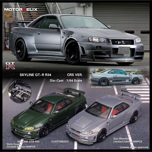 Motorhelix 1/64 Motorhelix 1:64 Nissan Skyline GTR Mk5 R34 Nismo Z-Tune  CRS Version Green