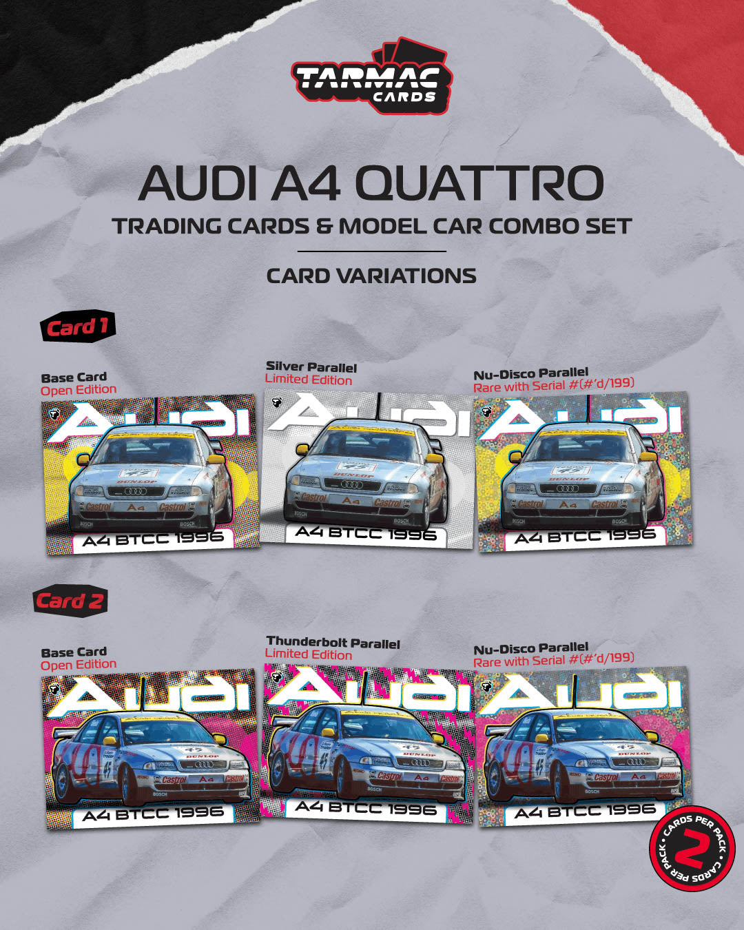 [ETA:  Mar 2027 ] Tarmac Works 1/64 Audi A4 quattro BTCC 1996 Champion - Frank Biela *** Model Car + Trading Cards Combo Set***