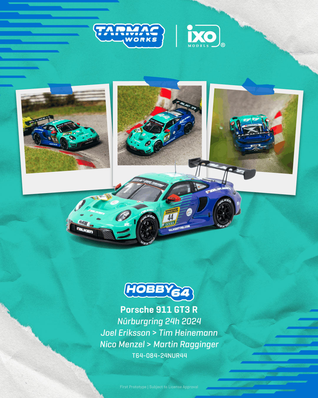 [ETA:  Mar 2027 ] Tarmac Works 1/64 Porsche 911 GT3 R Nürburgring 24h 2024 - Joel Eriksson / Tim Heinemann / Nico Menzel / Martin Ragginger