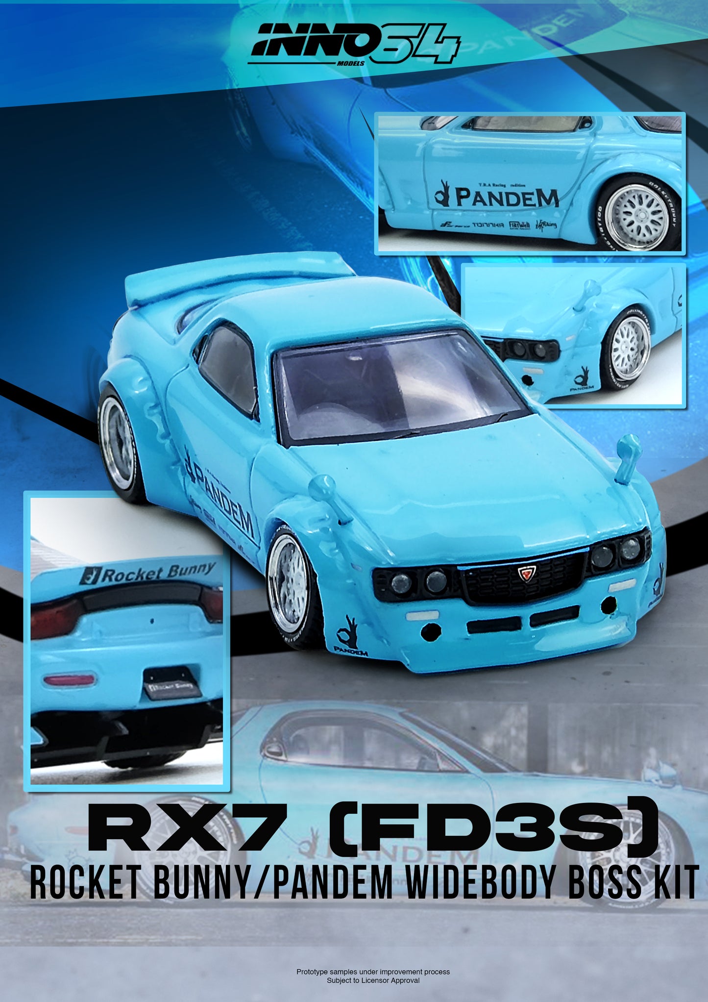 [ETA:  Feb 2028 ] Inno64 1/64 PANDEM ROCKET BUNNY RX7 (FD3S) Tiffany Blue