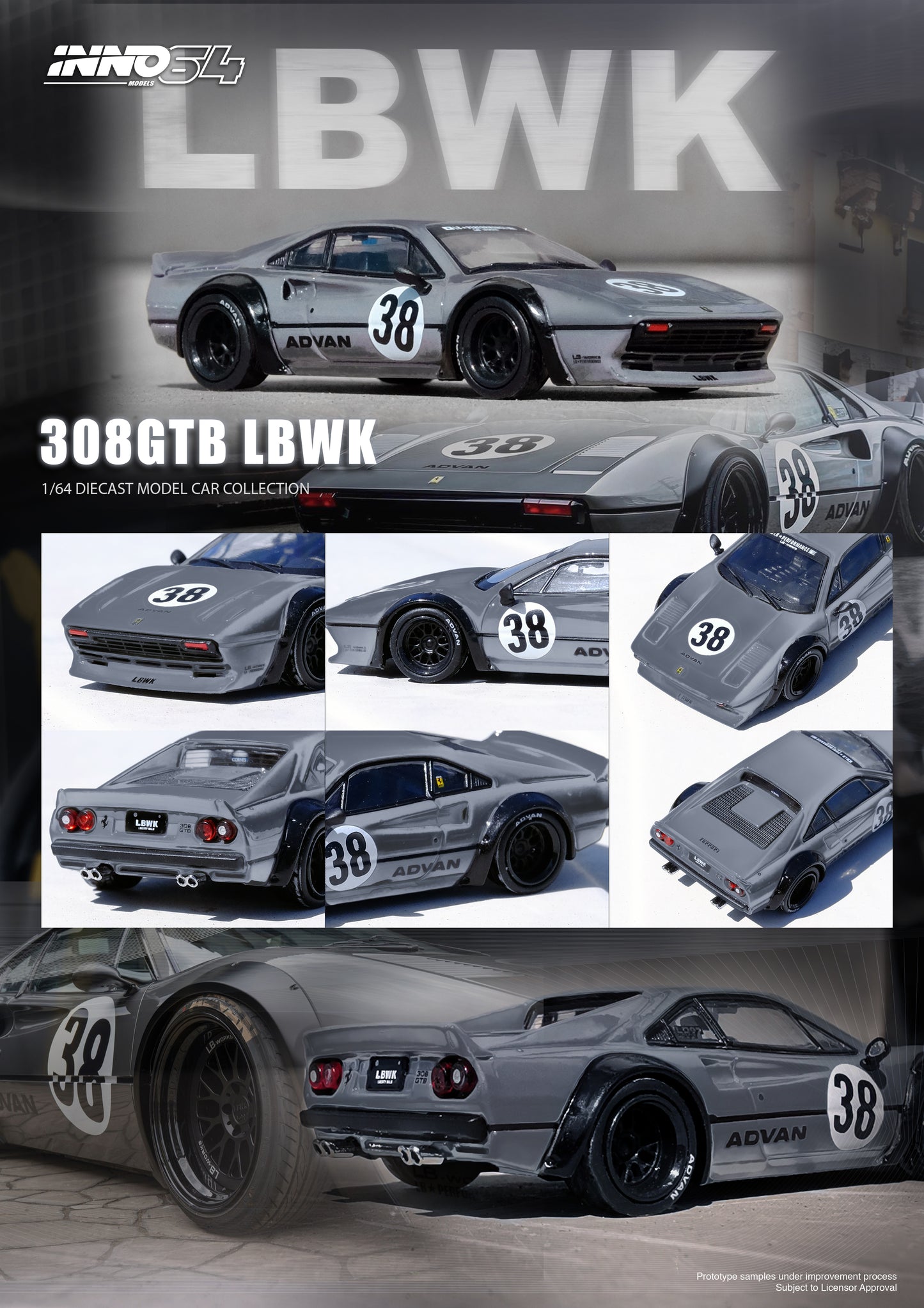 Inno64 1/64 LBWK 308 GTB Grey – Black Ice Diecast