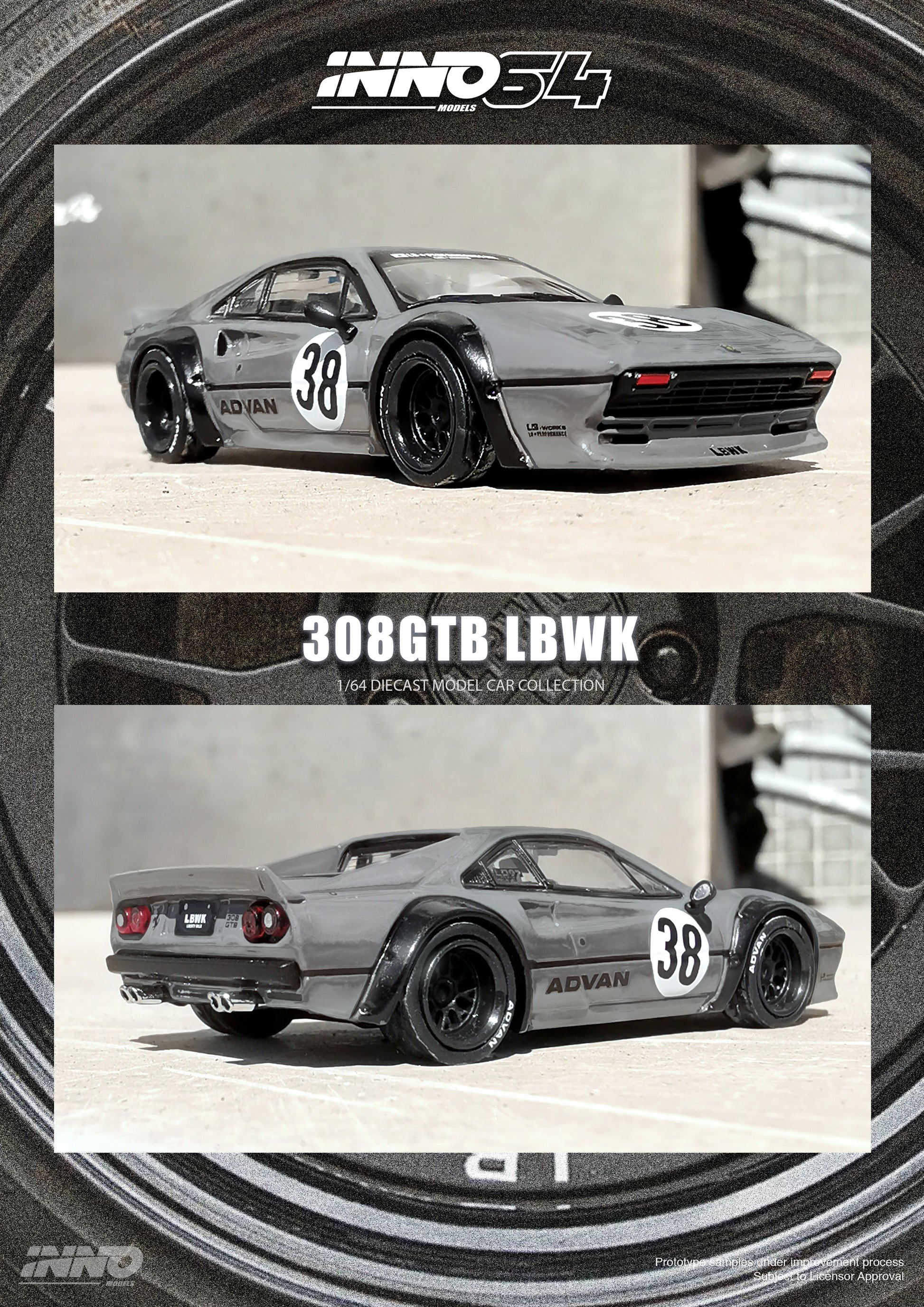 Inno64 1/64 LBWK 308 GTB Grey – Black Ice Diecast