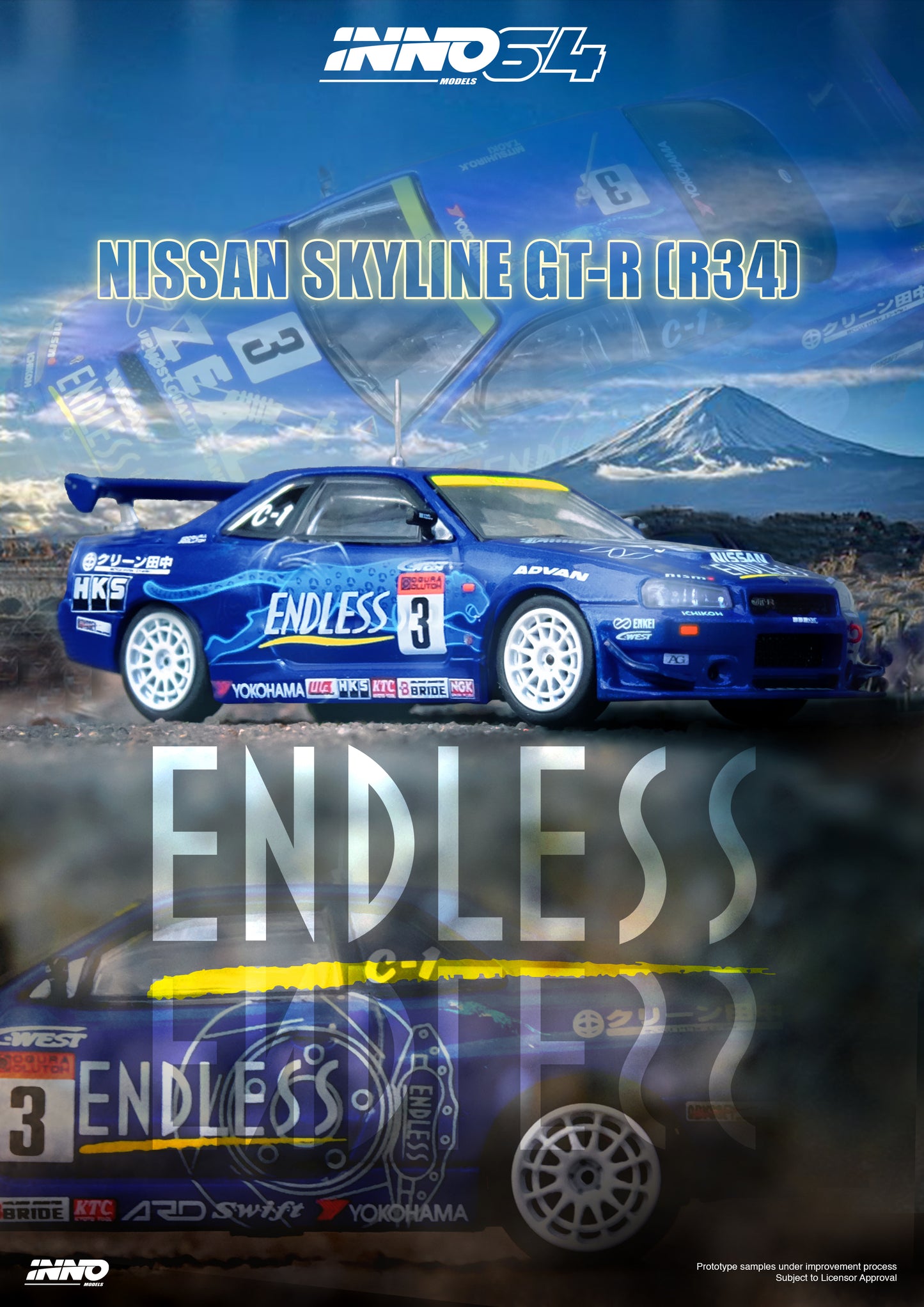 [ETA:  Mar 2025 ] Inno64 1/64 NISSAN SKYLINE GT-R (R34) #3 "ENDLESS ADVAN" 
Super Taikyu Series 2002 Winner