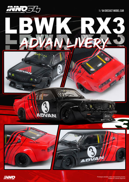 [ETA:  Sep 2024 ] Inno64 1/64 LBWK MAZDA RX3 SAVANNA  "ADVAN LIVERY"