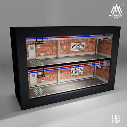More Art 1/64 One-Piece Frame Diorama Double Storey Car Garage with Touch-Switch Light