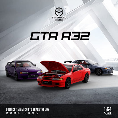 Time Micro 1/64 Skyline GT-R R32 (Open-Hood, Visible Engine) Red/Purple/Silver