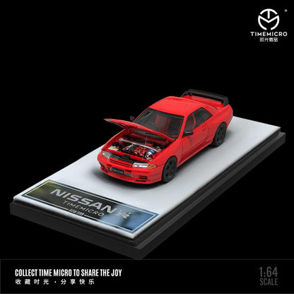 Time Micro 1/64 Skyline GT-R R32 (Open-Hood, Visible Engine) Red/Purple/Silver