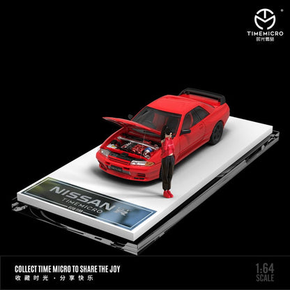 Time Micro 1/64 Skyline GT-R R32 (Open-Hood, Visible Engine) Red/Purple/Silver