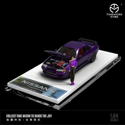 Time Micro 1/64 Skyline GT-R R32 (Open-Hood, Visible Engine) Red/Purple/Silver