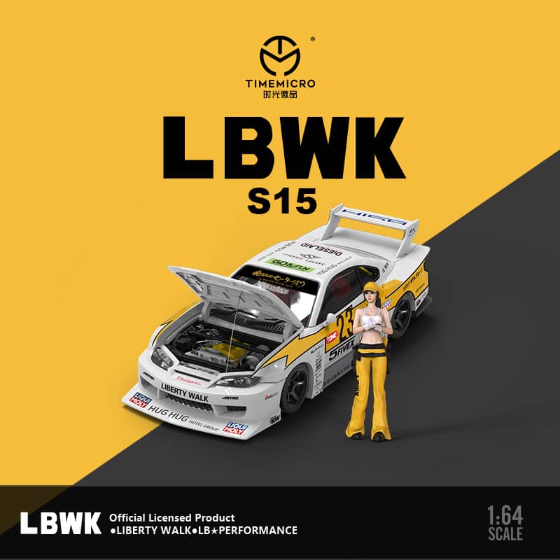 Time Micro 1/64 Liberty Walk Silvia S15 - Flash 23# Livery (Open-Hood, Visible Engine)