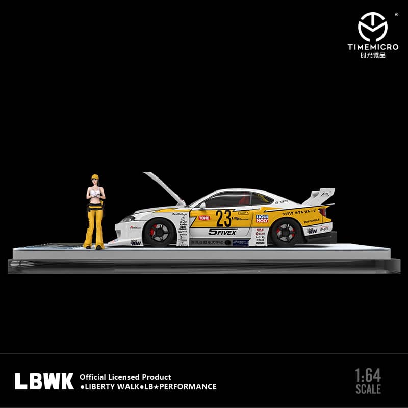 Time Micro 1/64 Liberty Walk Silvia S15 - Flash 23# Livery (Open-Hood, Visible Engine)