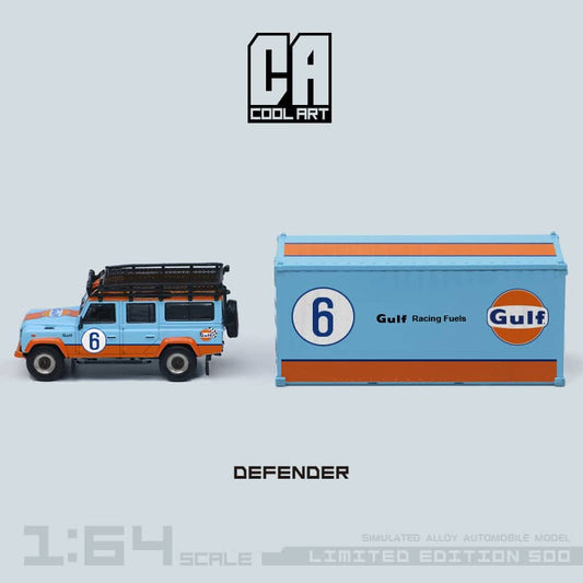 Time Micro x Cool Art 1/64 Defender 110 Gulf 6#  (Each Comes With A Gulf Container)