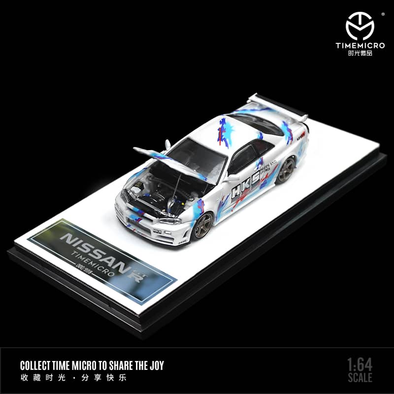 Time Micro 1/64 Skyline GT-R R34 Nismo Z-Tune HKS Livery (Open-Hood, V ...