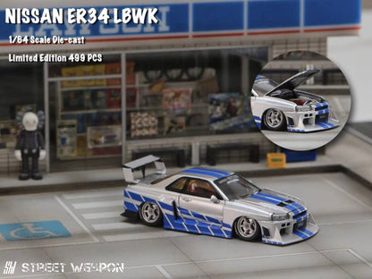 Street Weapon 1/64 Skyline GT-R R34 LB, Super Silhouette ER34 (Open-Hood, Visible Engine)