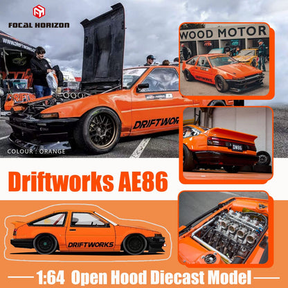 [ETA:  Aug 2024 ] Focal Horizon 1/64 Sprinter Trueno AE86 V8 Driftworks DW86 Modified | Open-Hood, Visible LSX454 Engine NA
