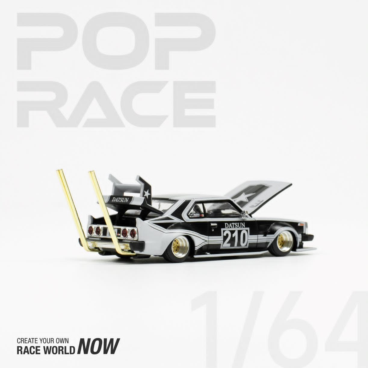 Pop Race 1/64 SKYLINE C210 BOSOZOKU STYLE MATT BLACK