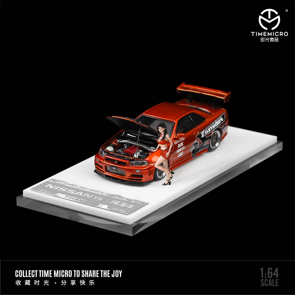 Time Micro 1/64 Skyline GT-R R34 Nismo Z-Tune 
(Open-Hood, Visible Engine)