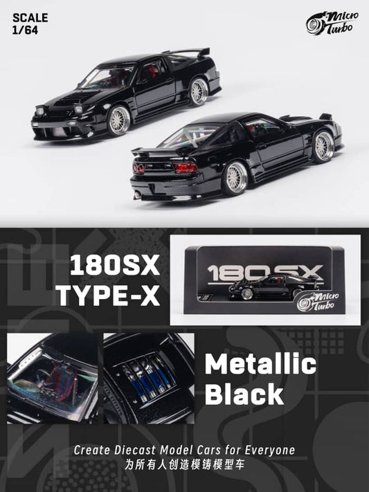 [ETA:  Sep 2024 ] MicroTurbo 1/64 S13 Silvia 180SX Type X Modified - Metallic Black (Retractable-Headlight, Visible Engine)