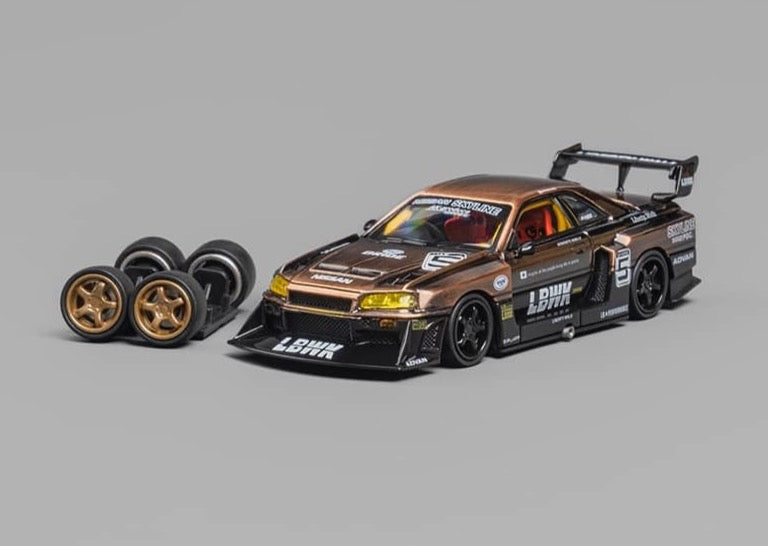 CM Model 1/64 Nissan LBWK Skyline GT-R R34, Super Silhouette ER34 Bronze