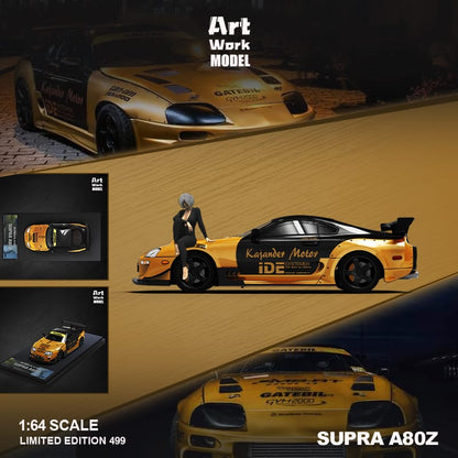 ArtWork Model x Time Micro 1/64 Supra A80 Gold with Black Strips Livery