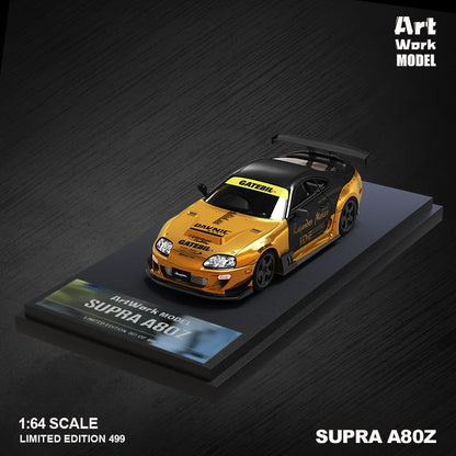 ArtWork Model x Time Micro 1/64 Supra A80 Gold with Black Strips Livery