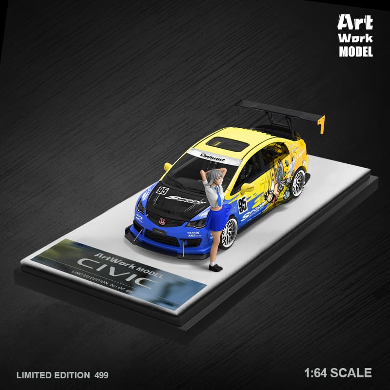ArtWork Model x Time Micro 1/64 Civic FD2 Track Edition Modified Spoon 95# Cartoon Livery
