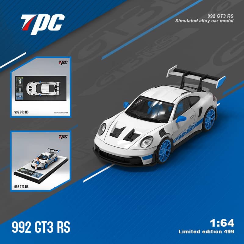 TPC x Time Micro 1/64 992 GT3 RS White (Blue Rims)