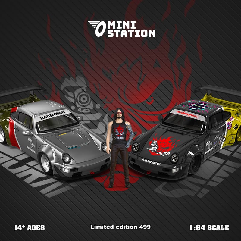 Mini Station x Time Micro 1/64 RWB964 GT Wing WildBody - Samurai Cyberpunk Livery