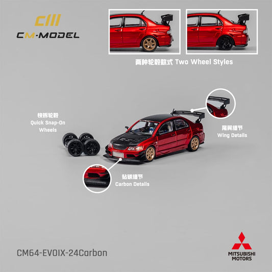 [ETA:  Jan 2025 ] CM Model 1/64 Mitsubishi Lancer Evolution IX Voltex Modified - Metallic Red with Carbon-Hood