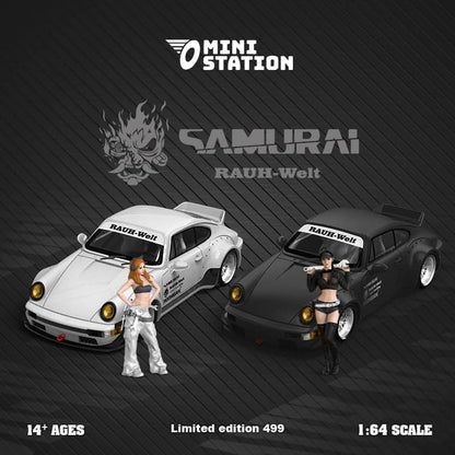 Mini Station x Time Micro 1/64 RWB964 GT Wing WildBody Samurai Cyberpunk Livery