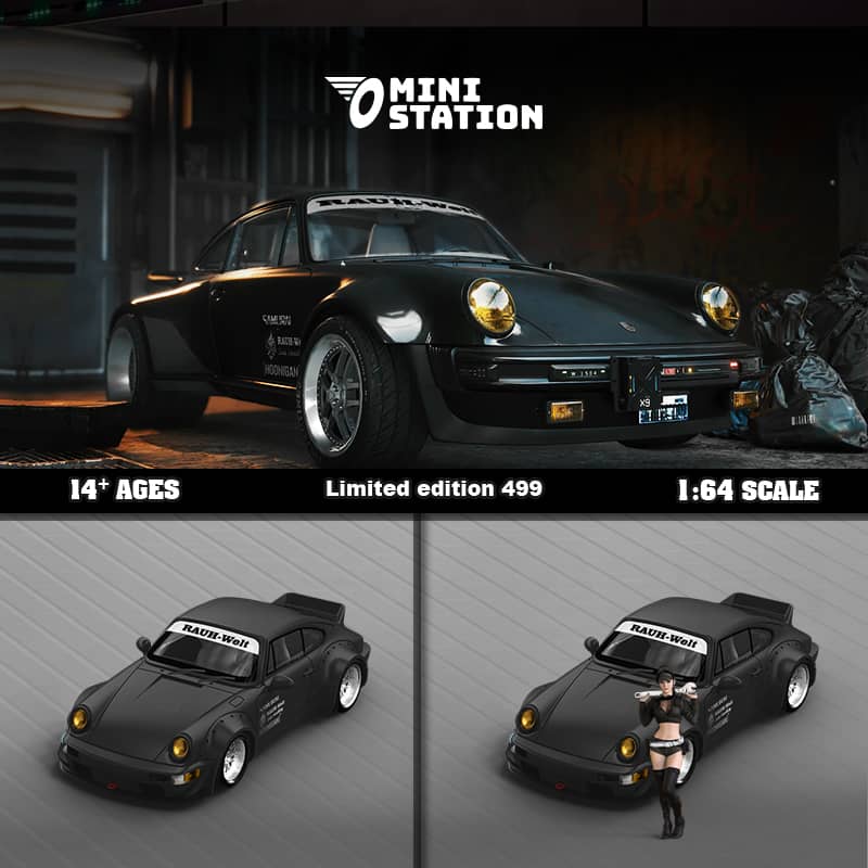 Mini Station x Time Micro 1/64 RWB964 GT Wing WildBody Samurai Cyberpunk Livery