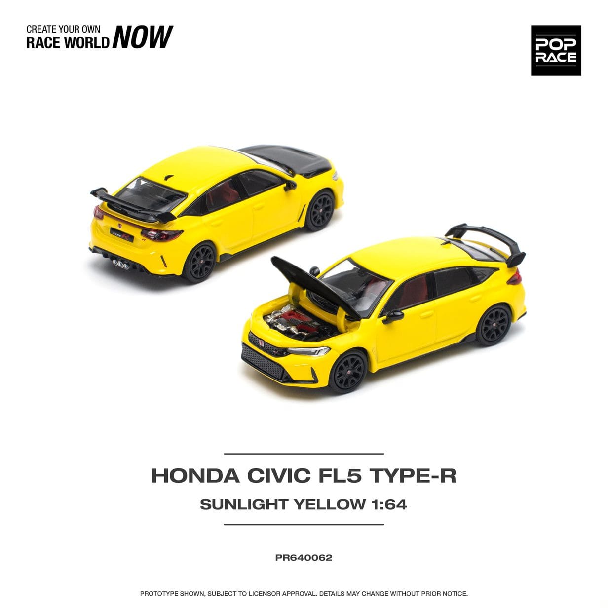 [ETA:  Jan 2025 ] Pop Race 1/64 HONDA CIVIC FL5 TYPE-R SUNLIGHT YELLOW