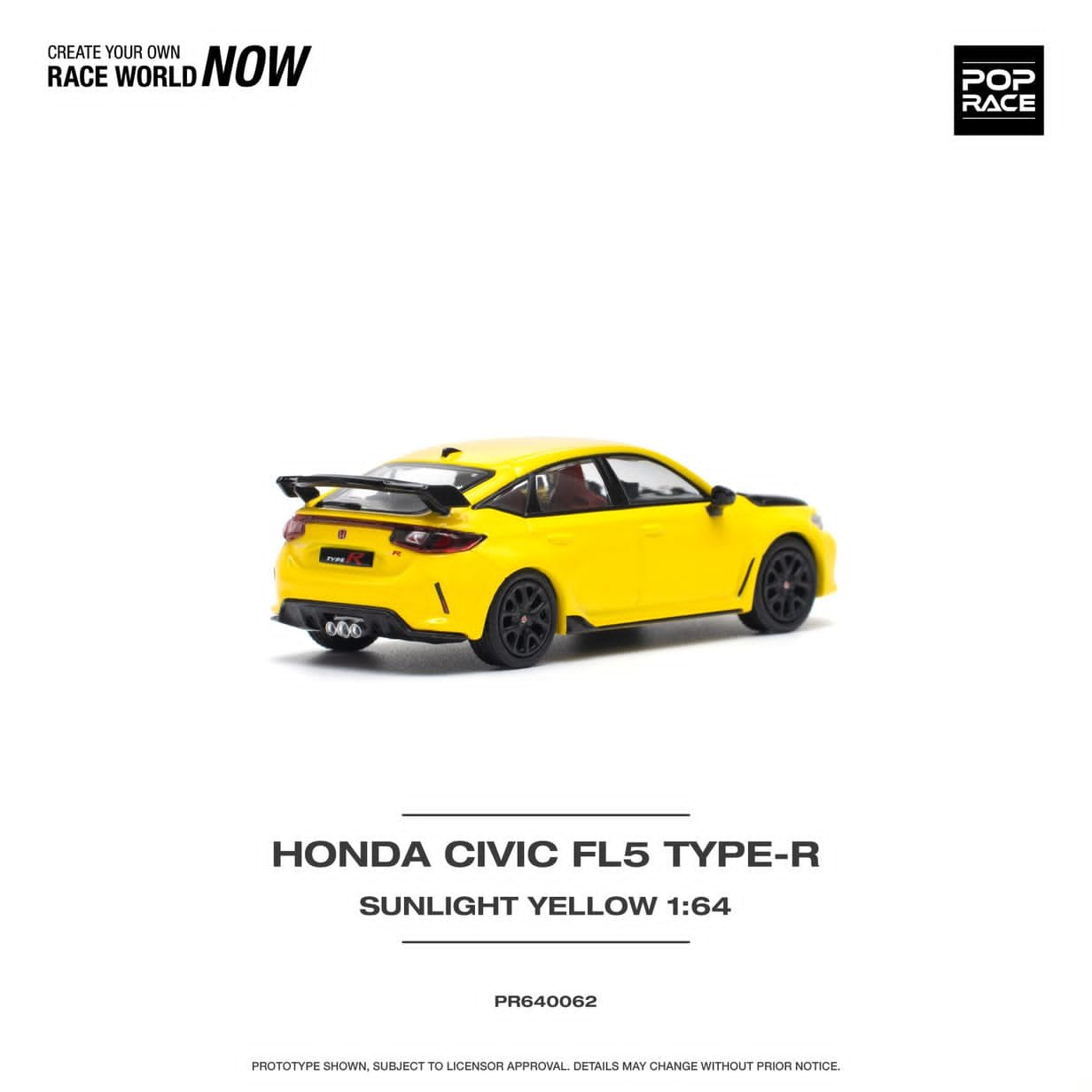 [ETA:  Jan 2025 ] Pop Race 1/64 HONDA CIVIC FL5 TYPE-R SUNLIGHT YELLOW