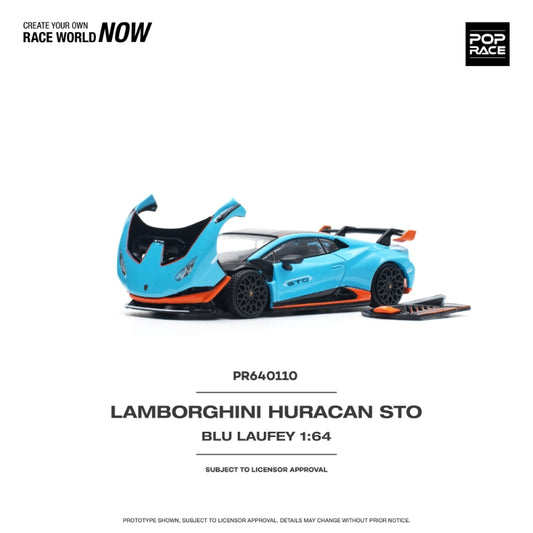 Pop Race 1/64 Huracan STO Blue with Orange Stripe