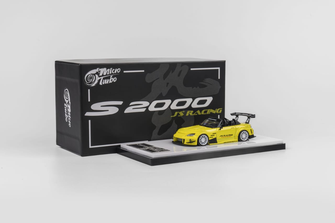 MicroTurbo 1/64 S2000 AP1 J's Racing Modified Metallic Yellow (Open-Hood丨Detachable Engine丨Magnet Spoiler)