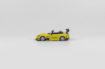 MicroTurbo 1/64 S2000 AP1 J's Racing Modified Metallic Yellow (Open-Hood丨Detachable Engine丨Magnet Spoiler)