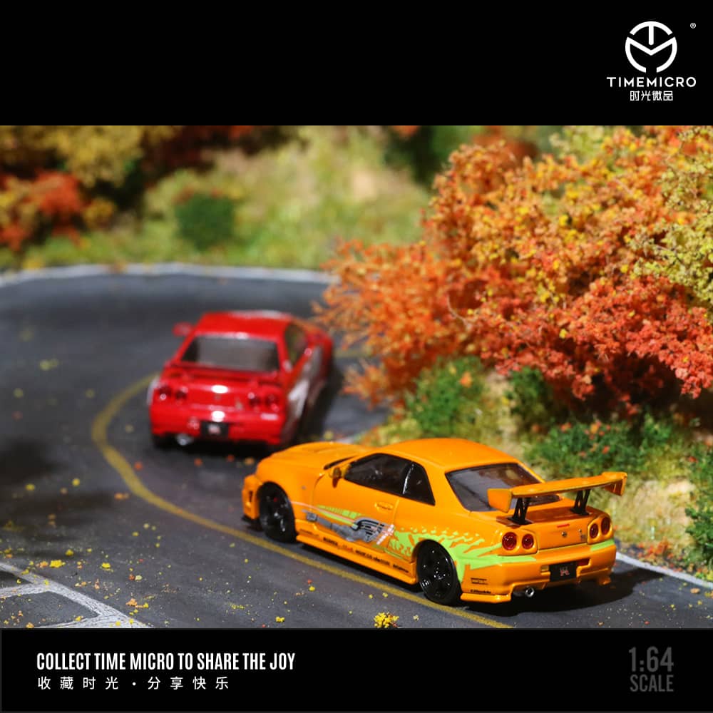 Time Micro 1/64 Skyline GT-R R34 Nismo Z-Tune Fast n Furious Livery (Open-Hood, Visible Engine)