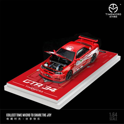 Time Micro 1/64 Skyline GT-R R34 Nismo Z-Tune Fast n Furious Livery (Open-Hood, Visible Engine)