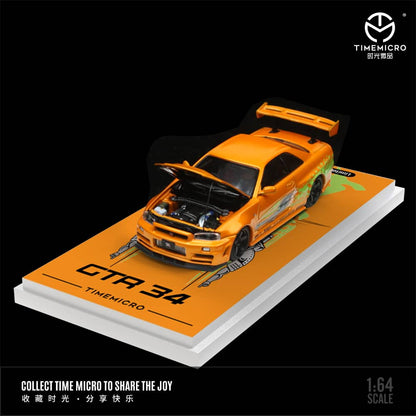 Time Micro 1/64 Skyline GT-R R34 Nismo Z-Tune Fast n Furious Livery (Open-Hood, Visible Engine)