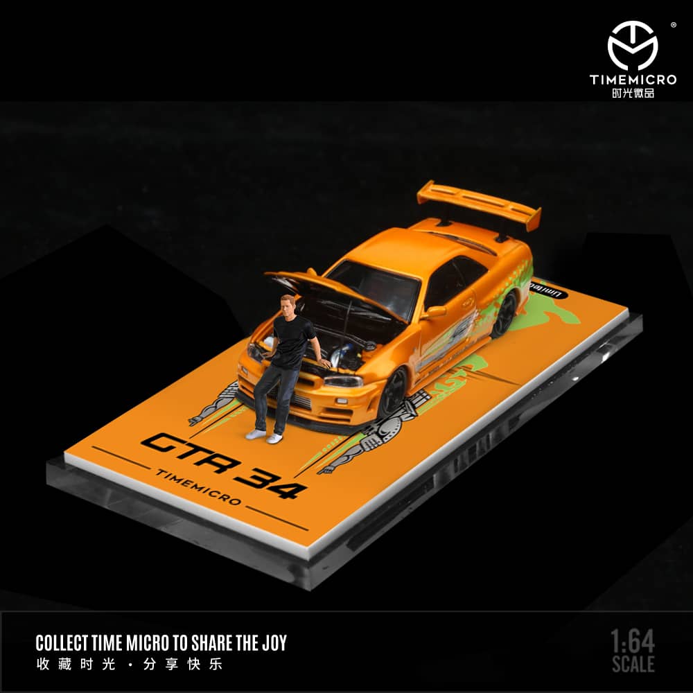 Time Micro 1/64 Skyline GT-R R34 Nismo Z-Tune Fast n Furious Livery (Open-Hood, Visible Engine)