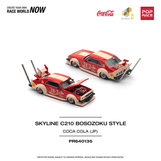 Pop Race 1/64 Skyline C210 Kaido Racer Bosozuko Modified - Coca Cola Japan Livery