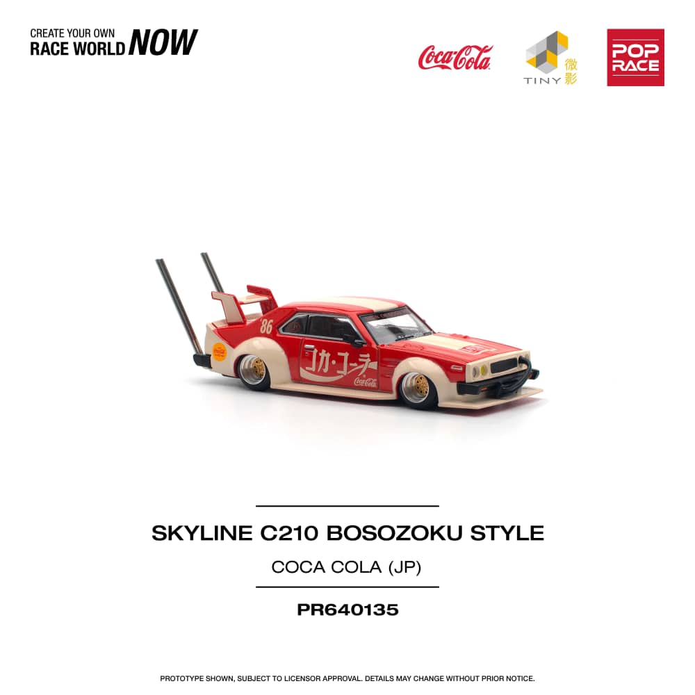 Pop Race 1/64 Skyline C210 Kaido Racer Bosozuko Modified - Coca Cola Japan Livery