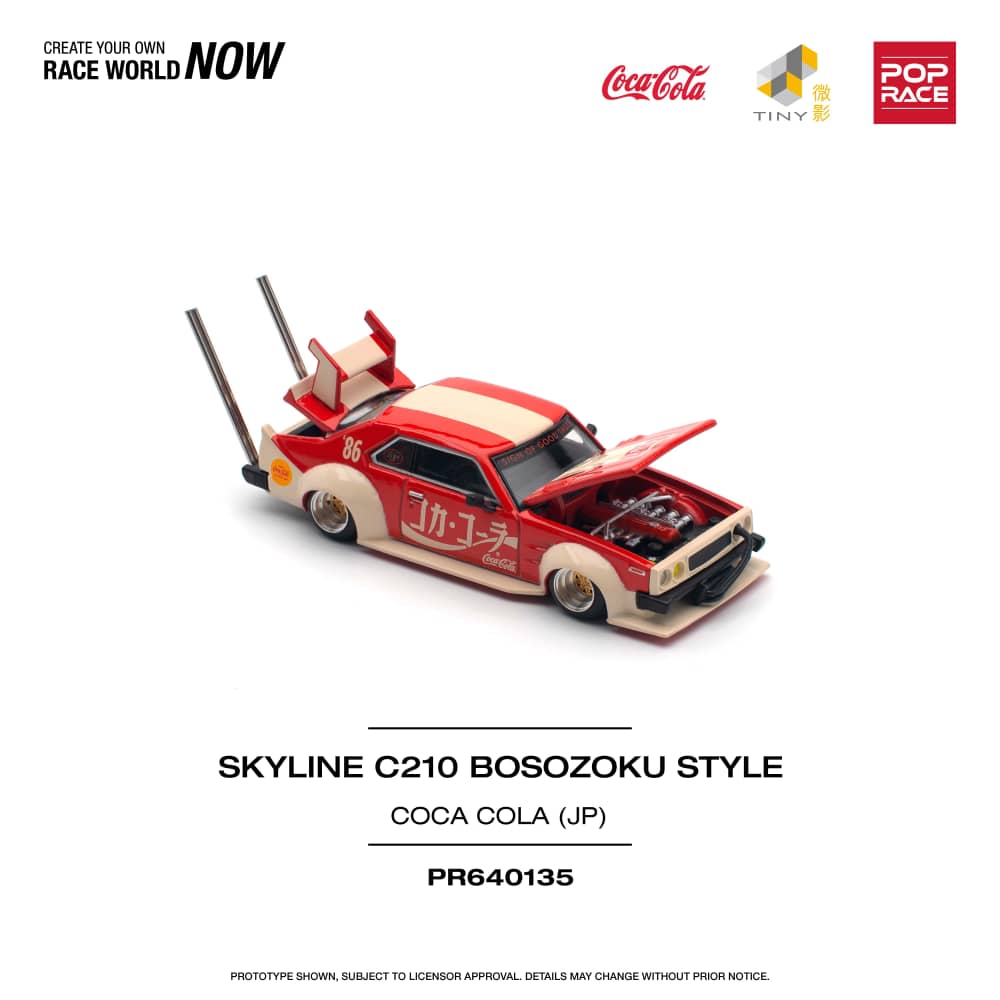 Pop Race 1/64 Skyline C210 Kaido Racer Bosozuko Modified - Coca Cola Japan Livery